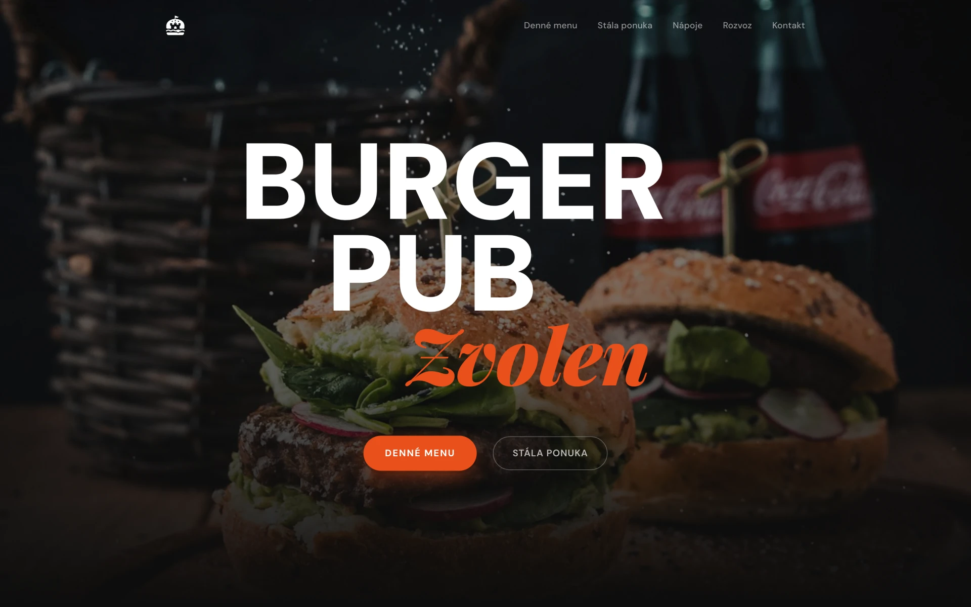 Úvodná stránka webu Burger Pub Zvolen