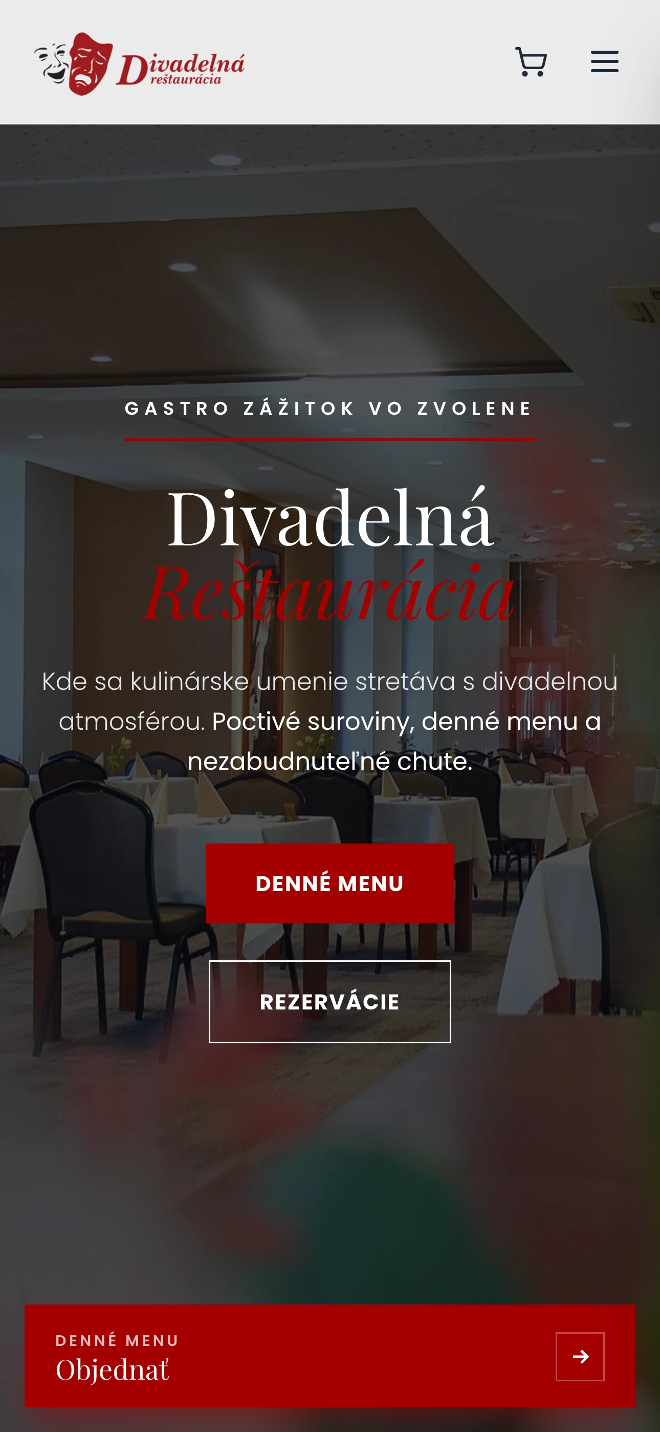 Mobilné zobrazenie webu Divadelnej reštaurácie