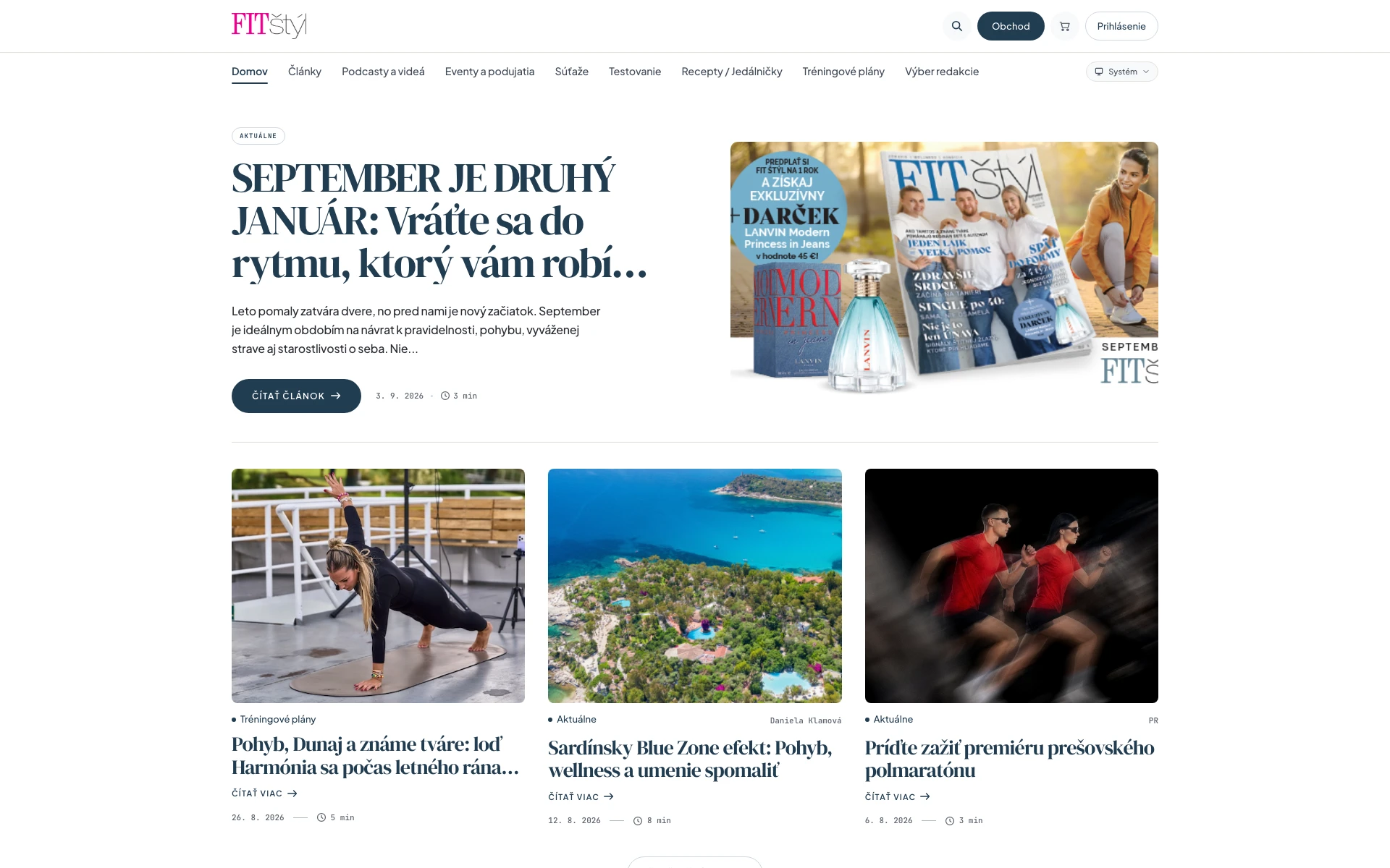FIT štýl - titulná stránka magazínu na desktope