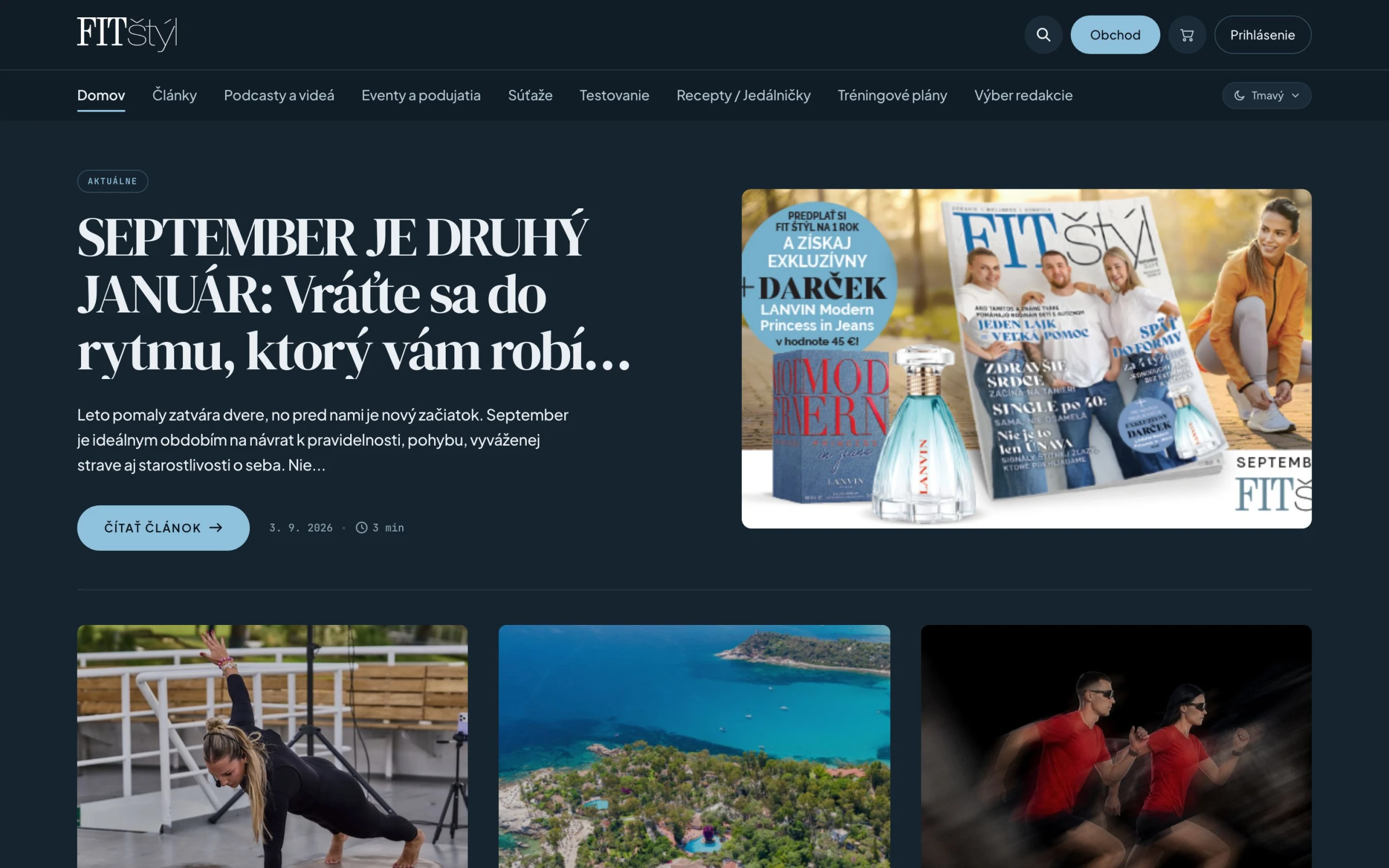 Titulka v oboch režimoch, FIT štýl - Moderný lifestyle magazín, tmavý režim
