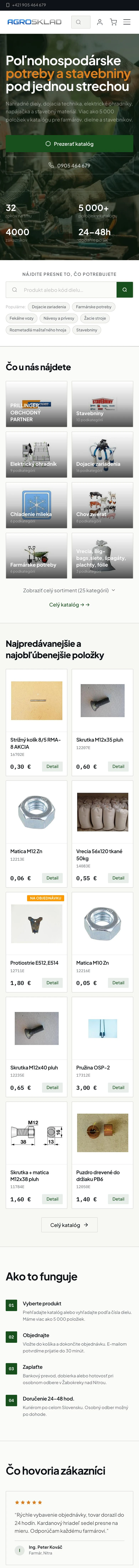 Celá titulka na mobile, AGROSKLAD - Poľnohospodárske potreby a náhradné diely