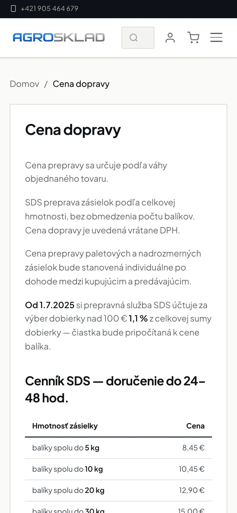 Nákup na mobile, AGROSKLAD - Poľnohospodárske potreby a náhradné diely