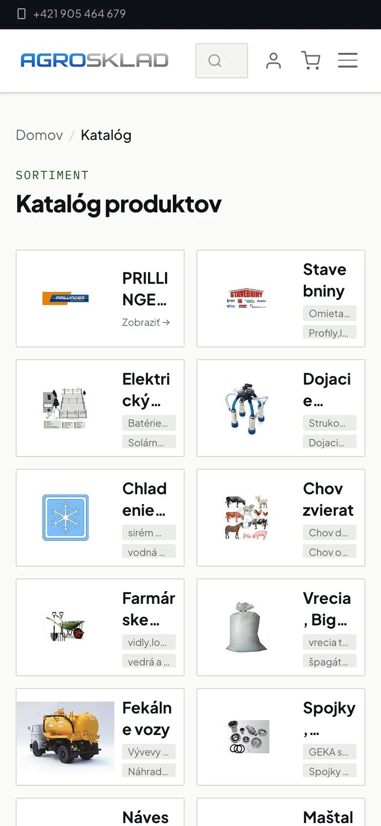 Ponuka a katalóg, AGROSKLAD - Poľnohospodárske potreby a náhradné diely