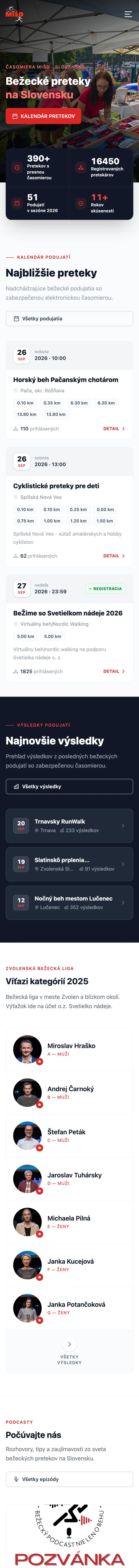 Celá titulka na mobile, Mišo Sport - Meranie času a organizácia bežeckých pretekov