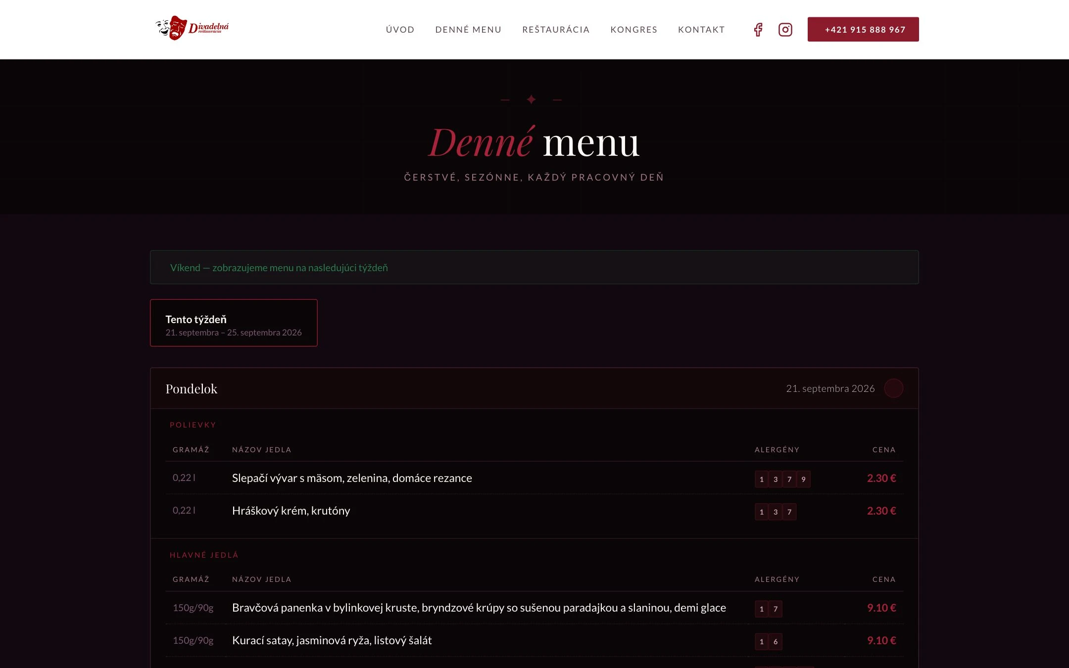 Denné menu, Divadelná reštaurácia Zvolen - Denné menu a rozvoz obedov