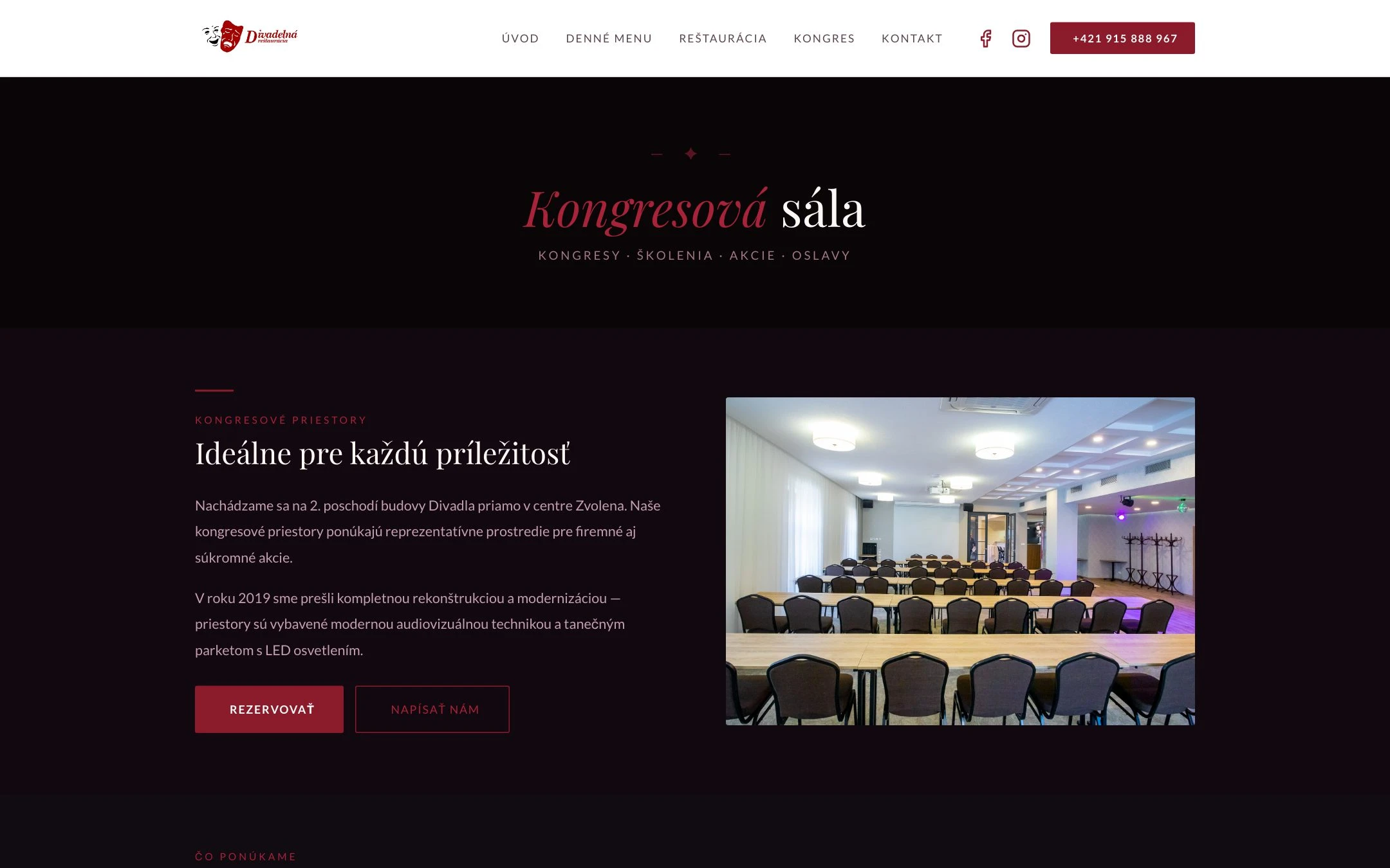 Kongresová sála, Divadelná reštaurácia Zvolen - Denné menu a rozvoz obedov