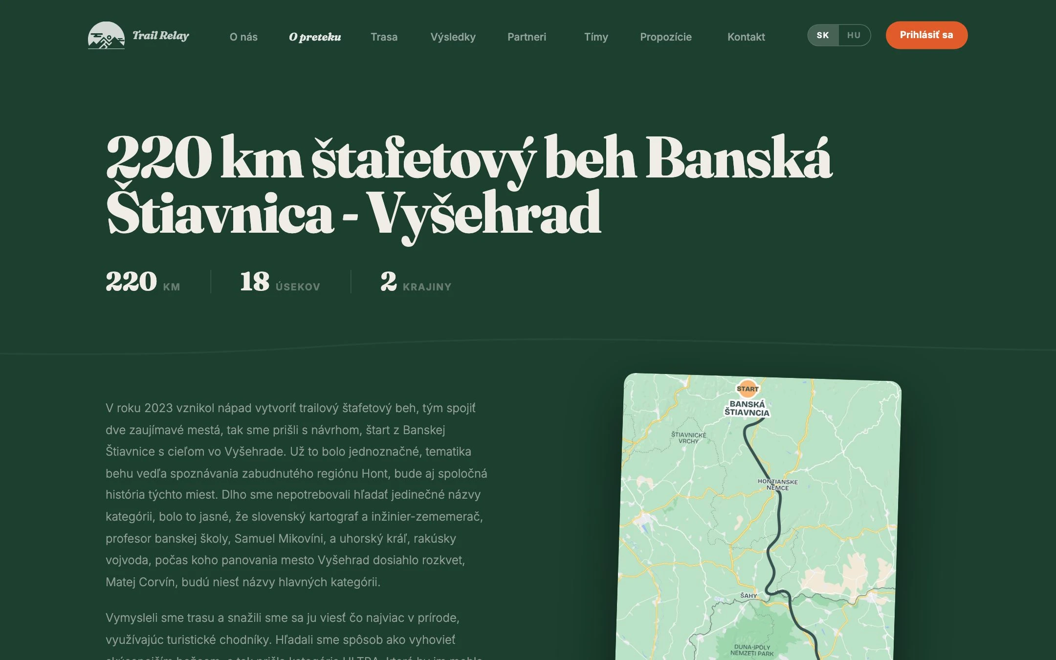 O preteku, Trail Relay - 220 km štafetový beh Banská Štiavnica - Vyšehrad