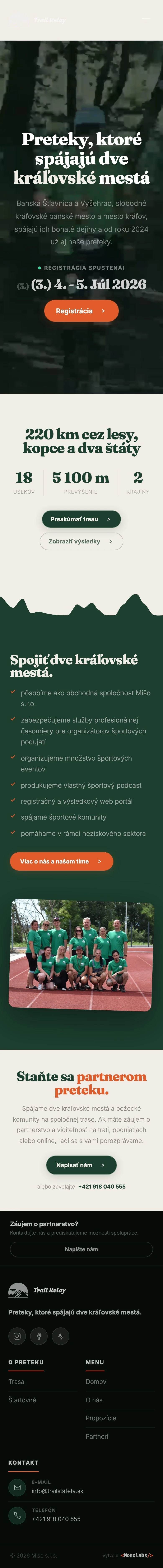 Celá titulka na mobile, Trail Relay - 220 km štafetový beh Banská Štiavnica - Vyšehrad
