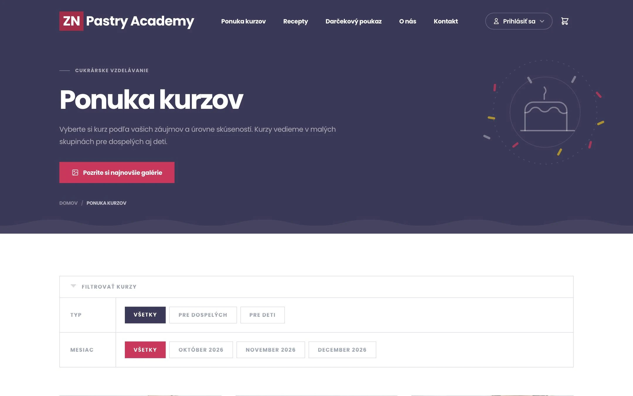 Ponuka kurzov, Zuzana Nemcová Pastry Academy - Kurzy cukrárstva